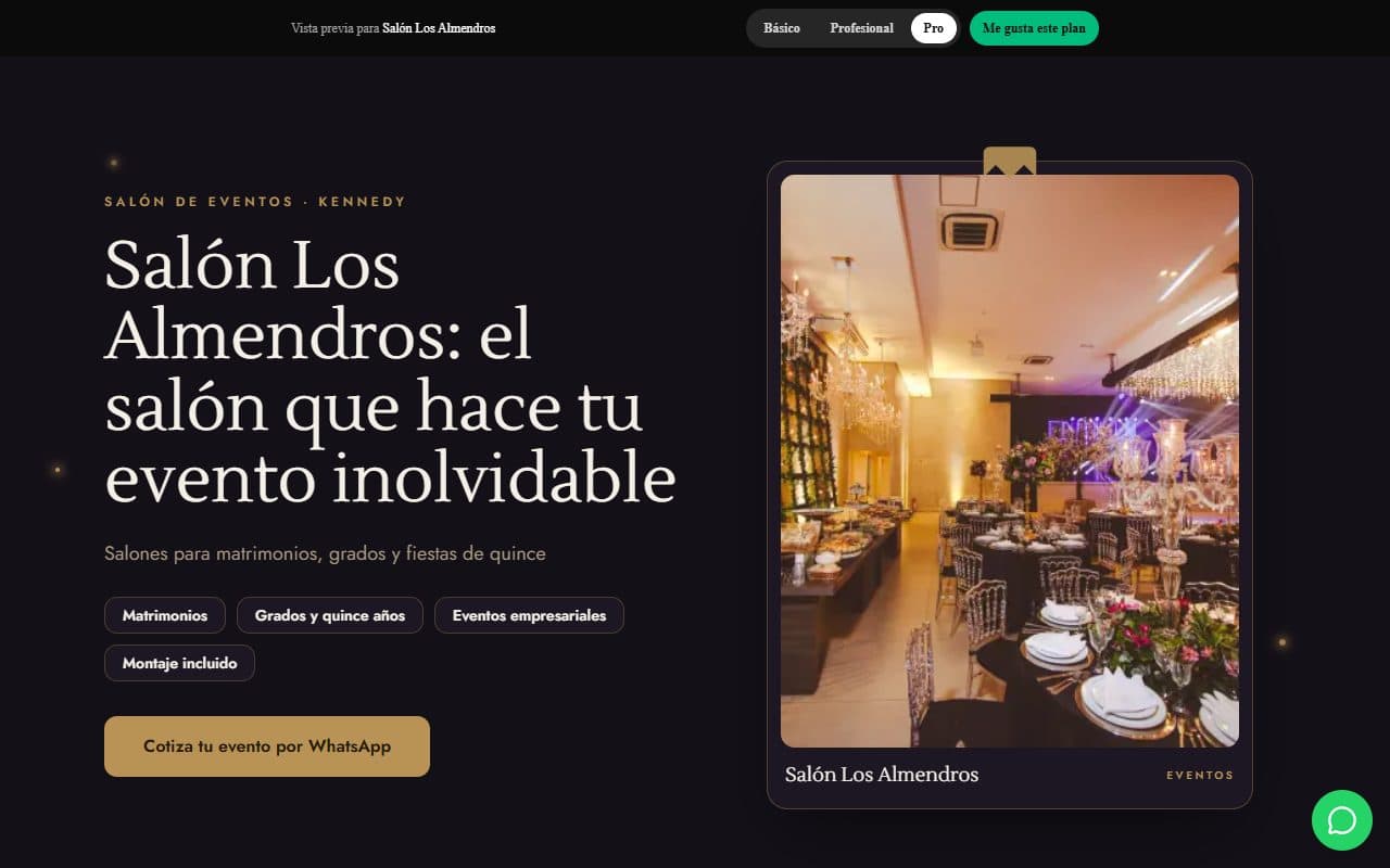 Página web real de Salón El Brindis