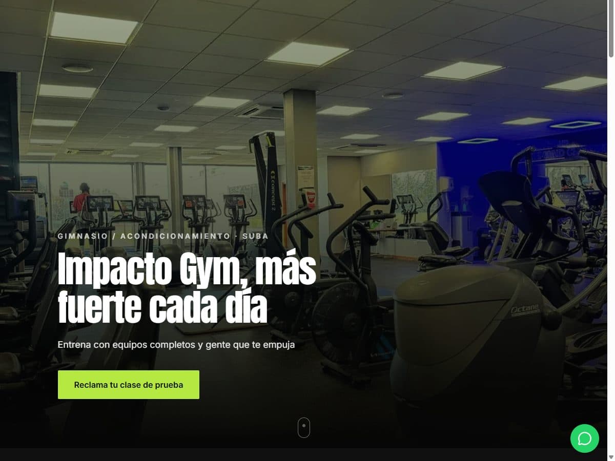 Página web real de Impacto Gym, abierta en el navegador