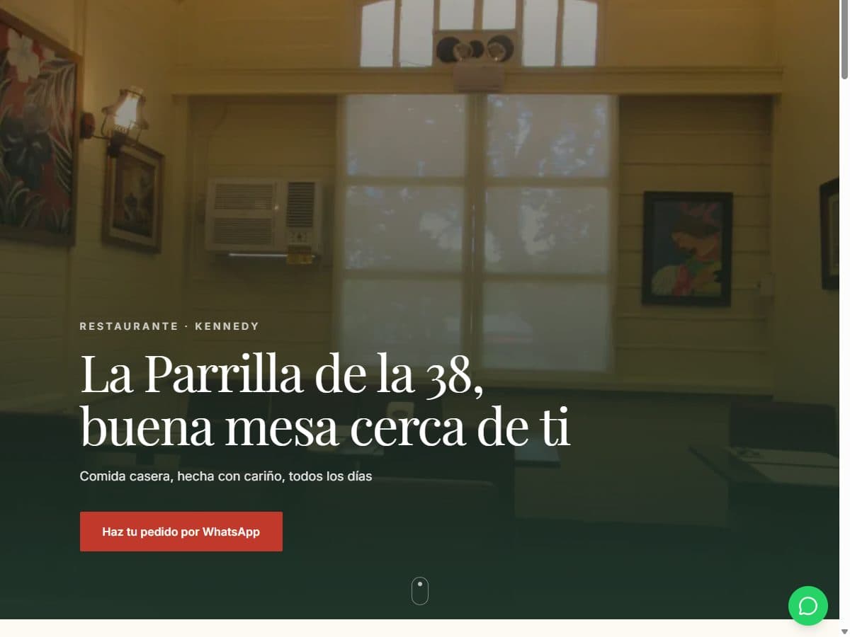 Página web real de La Parrilla de la 38, abierta en el navegador