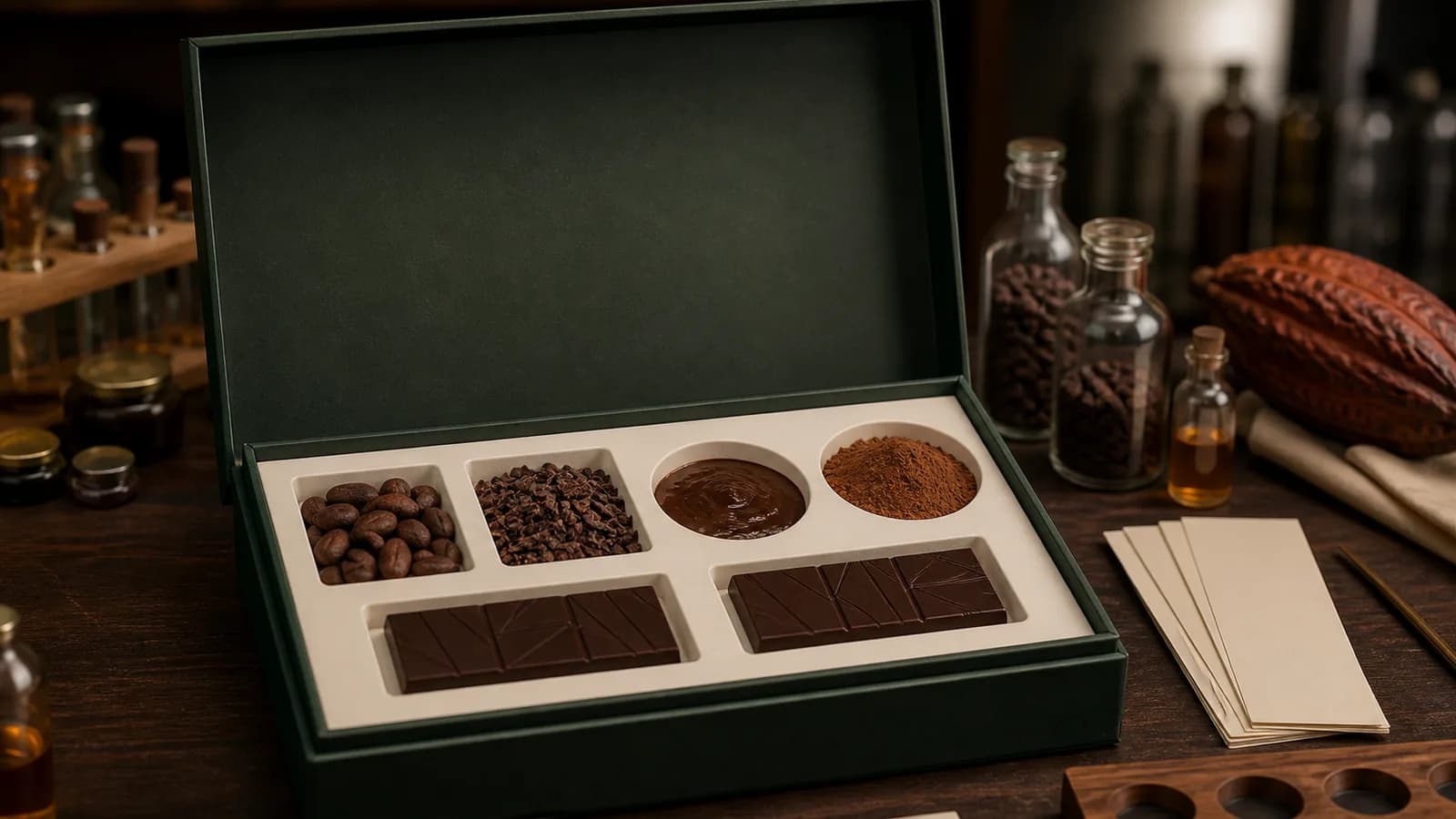 Kit de evaluación de cacao con seis muestras físicas